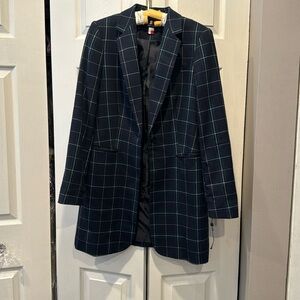 Tommy Hilfiger long blue and green plaid blazer